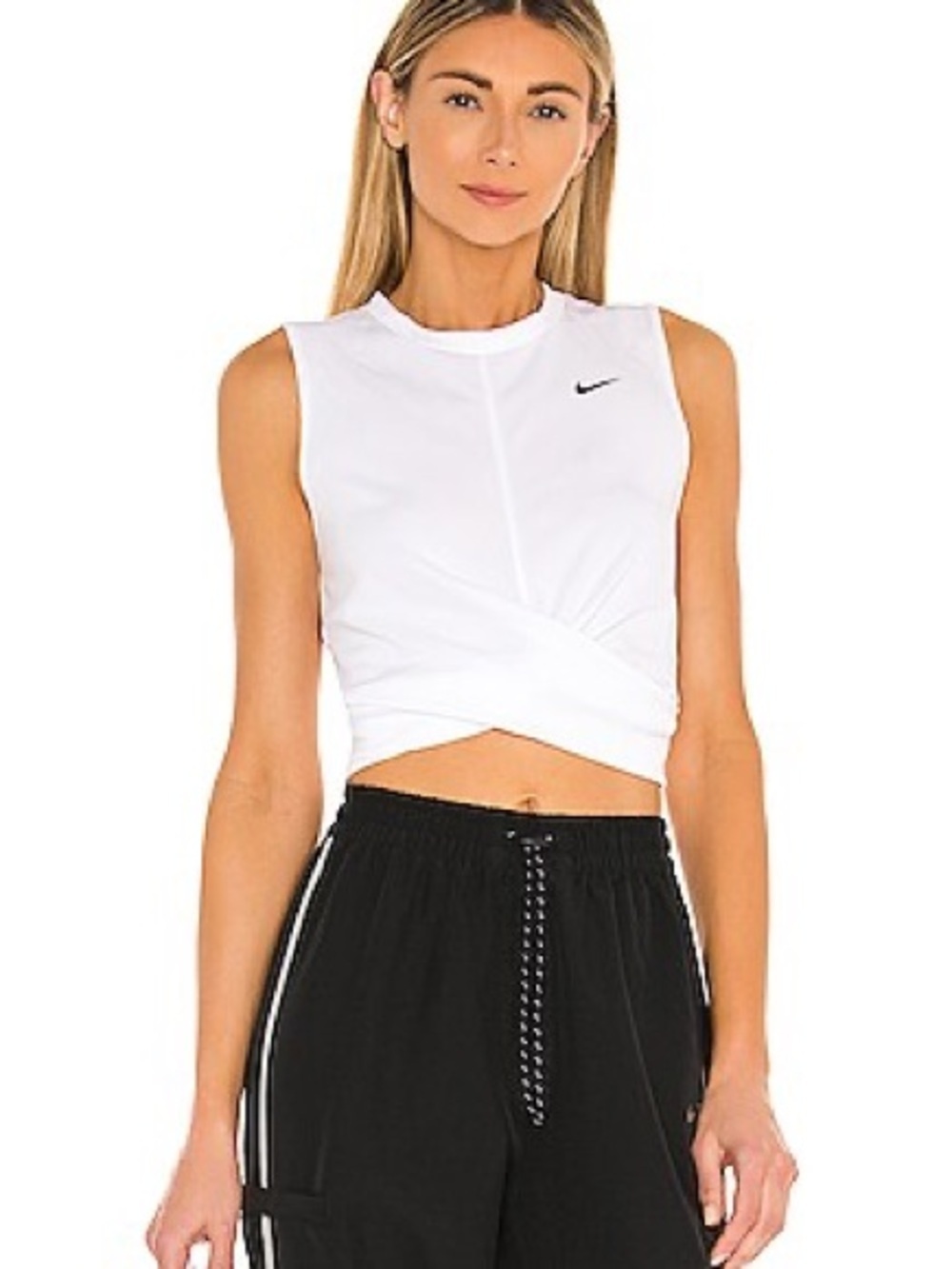 Nike White Sleeveless Wrap-Front Crop Top